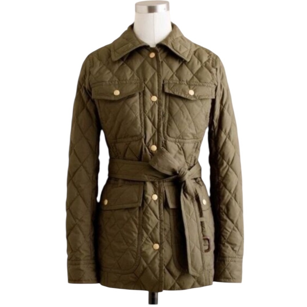 J. Crew Excursion Moss Olive Green Belted Quilted Down Puffer Jacket - XS